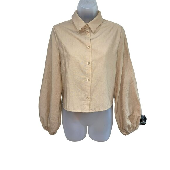 Pretty Little Things Sand Woven Open Back Tie Long Sleeve Shirt Size 4 - Picture 8 of 9